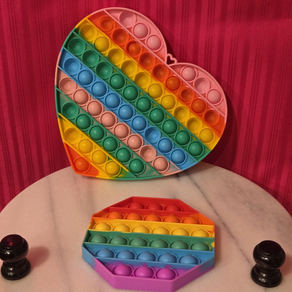Heart and Octagon Rainbow Pop It Fidget Toy Set